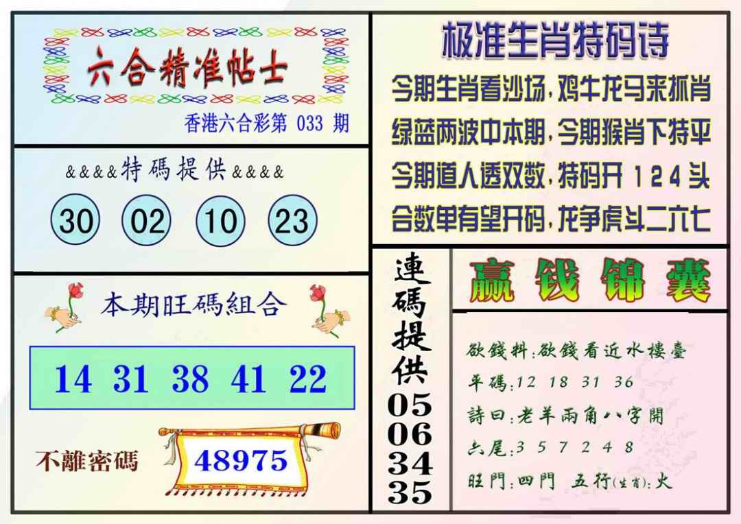 033期精准贴士[图]